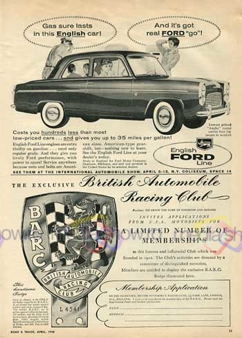 1958 - English Ford Line - Anglia and British Automobile Racing Club BARC