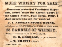 1868 - J I Nissen’s Store House More Whisky for Sale